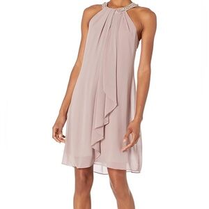 SLNY Women's Jewel Halter Neckline Cocktail, Wedding Guest, Party Dress